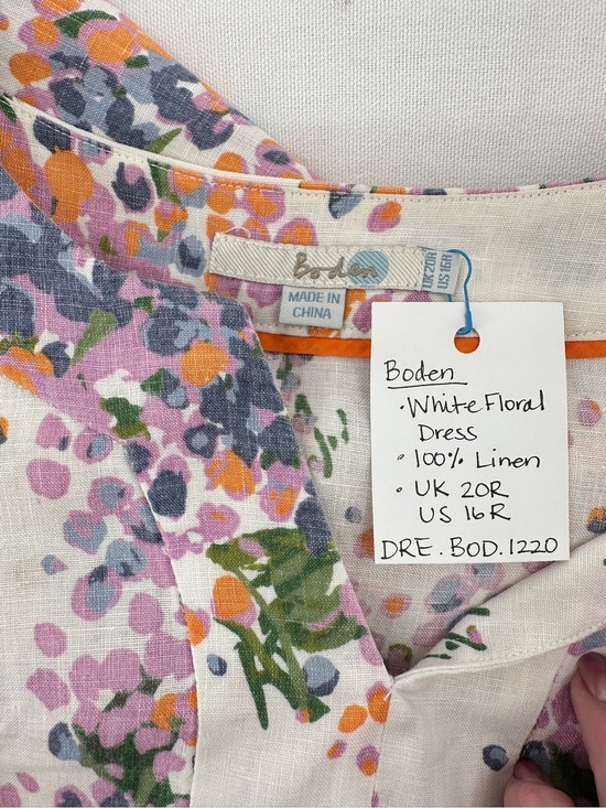 Boden Dresses & Skirts - Boden White 100% Linen Dress with Pink, Orange, Green and Lilac Floral Print